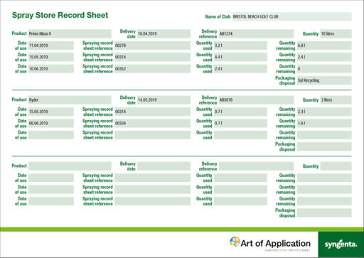 Store record sheet example